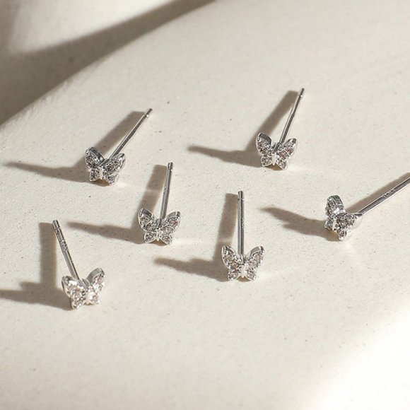 #NEW [3 PAIRS SET] 925 Sterling Silver Diamond Butterfly Earrings - Picture 2 of 5